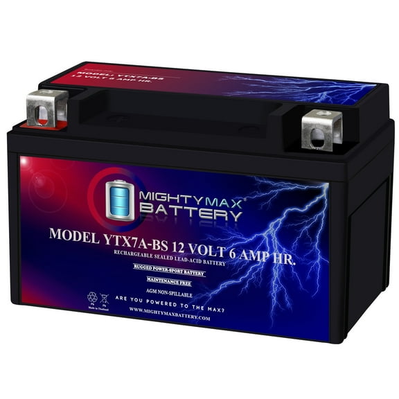 YTX7A-BS -12 Volt 6 AH, 105 CCA, Rechargeable Maintenance Free SLA AGM Motorcycle Battery