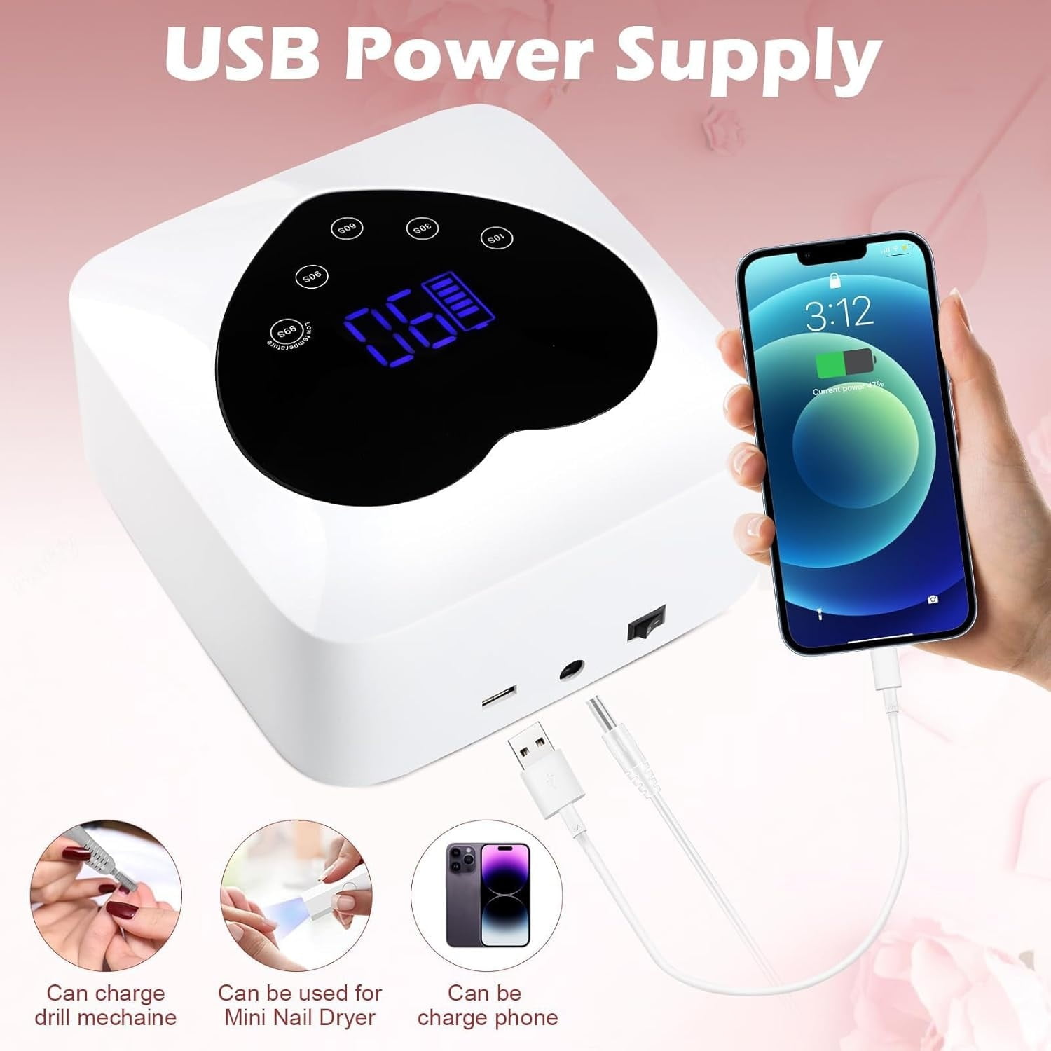 "Nail Lamp,Cordless UV Led Nail Lamp 72W Rechargeable Nail Dryer with 5 Timer Setting,Professional Nail Light with Cute Heart Shape Large LCD Display "