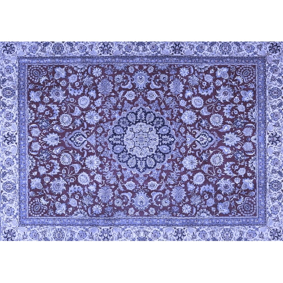 Ahgly Company Machine Washable Indoor Rectangle Medallion Blue Traditional Area Rugs, 5' x 8'