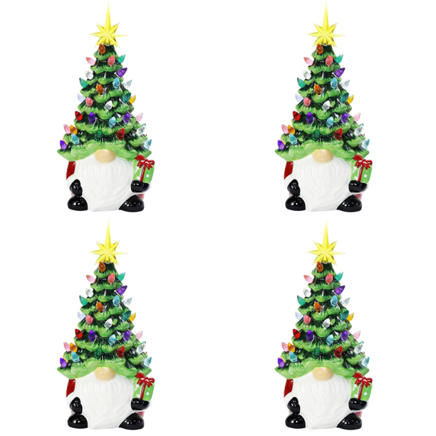 4uds. Adorno de resina de decoración de gnomo de árbol iluminado de Navidad para decoración de mesa interior