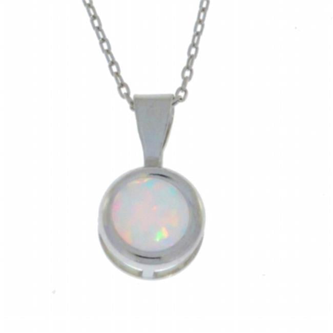 Genuine Opal Round Bezel Pendant .925 Sterling Silver Rhodium Finish