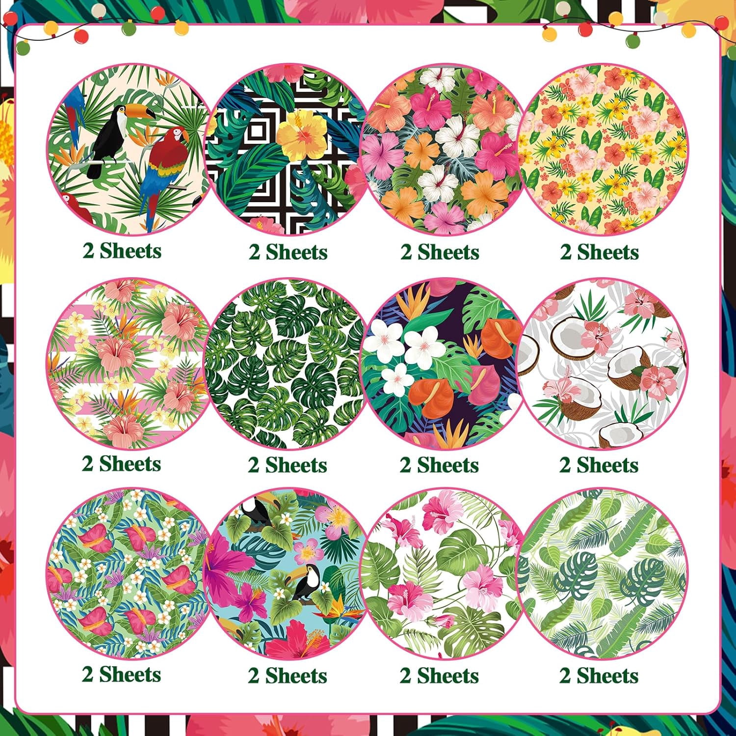 24 Sheets Summer Scrapbook Paper 11.8x11.8, Double Sided Hawaii Patterned Paper Tropical Decorative Cardstock Pad Palm Leaf Origami Papers for Card Making Scrapbook Supplies