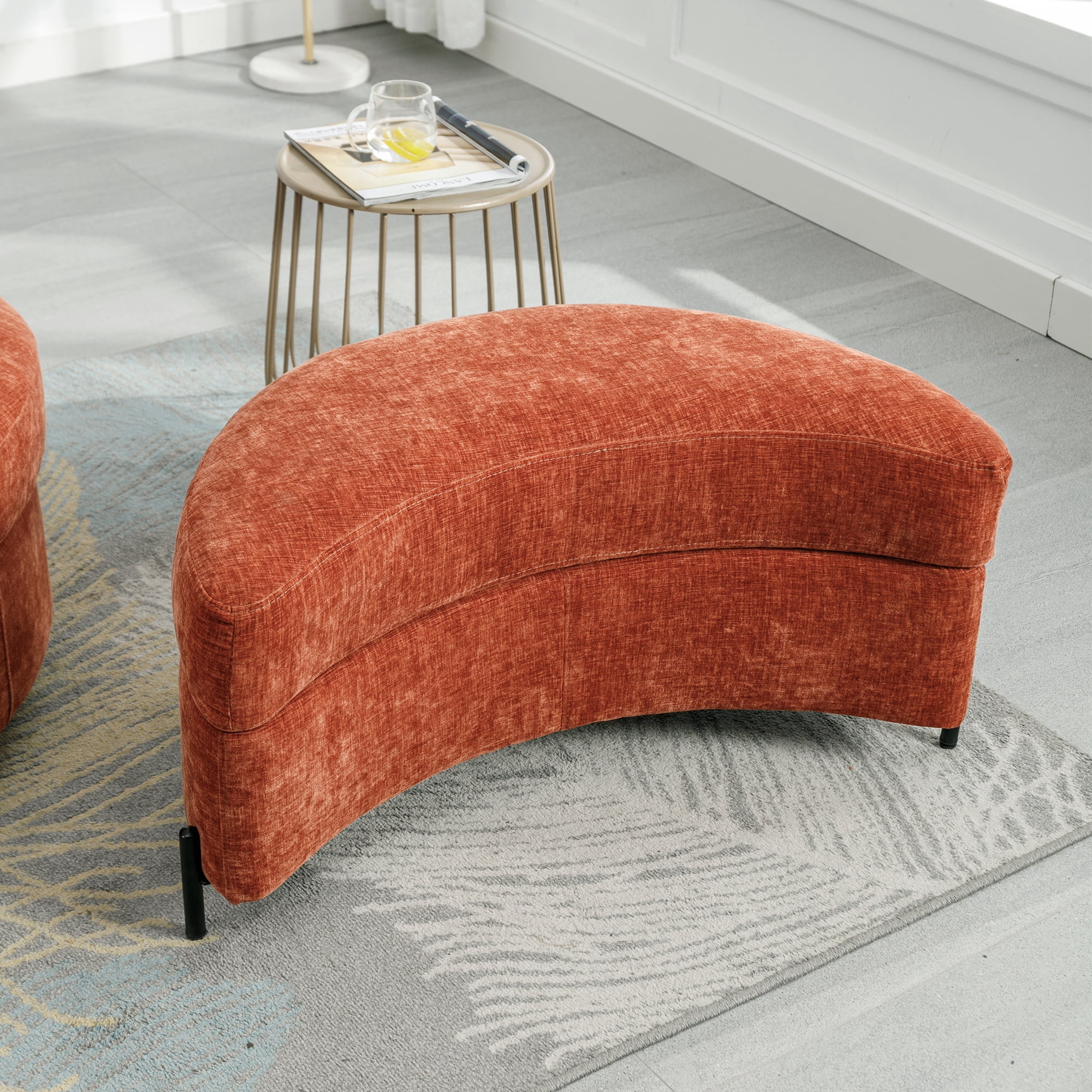 Aukfa 33" Storage Ottoman, Convertible Bench, Side Table for Living Room, Half Moon Shape, Red