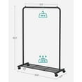 thumbnail image 5 of SONGMICS Clothes Rack with Wheels, 35.8 Inch Garment Rack, Clothing Rack for Hanging Clothes, with Dense Mesh Storage Shelf, 110 lb Load Capacity, 2 Brakes, Steel Frame, Black UHSR25BK, 5 of 8