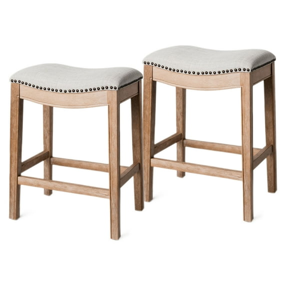 Open Box Maven Lane Adrien Saddle Backless Counter Stool, Oak(2 Pack)