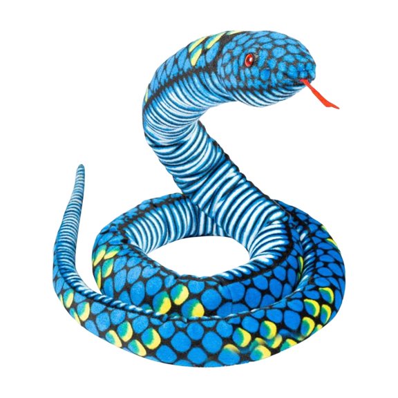 Plush Snake Toy, 47 Inch Blue Stuffed Snake - Without Tag, Soft Plush Material, Realistic Blue & Yellow Scaled Pattern, Coiled Design - For Kids, Adults, Bedroom Decor, Playtime, Collectible Display,