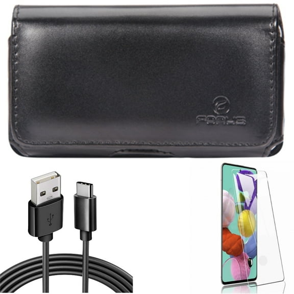 6ft USB Cable w Case Belt Clip w Screen Protector for Samsung Galaxy S20 - Type-C Charger Cord, Leather Swivel, Tempered Glass [Fingerprint Unlock] Y7L fits Samsung Galaxy S20 Model