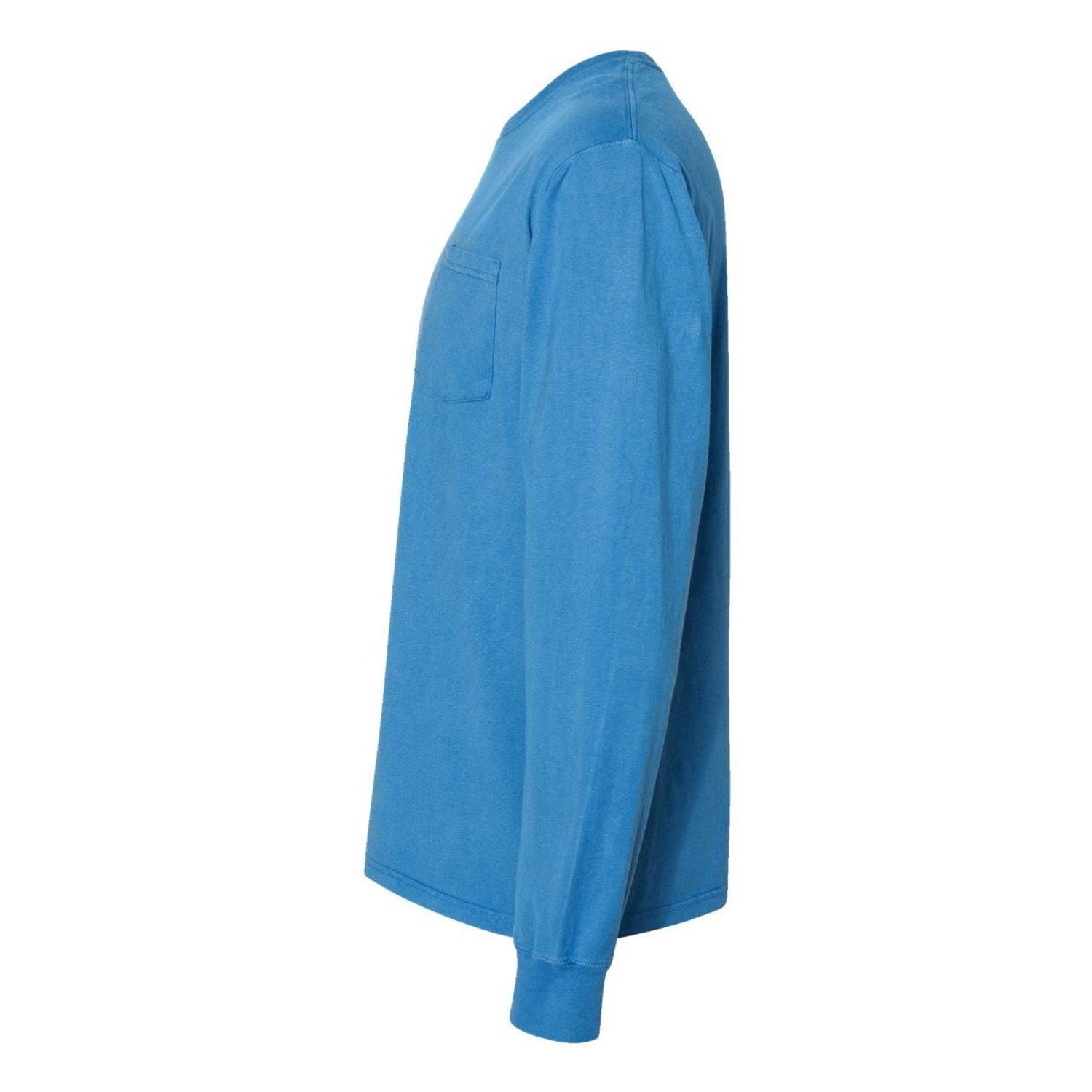 Hanes Unisex Garment Dyed Long Sleeve Pocket T-Shirt Summer Sky Blue 3XL
