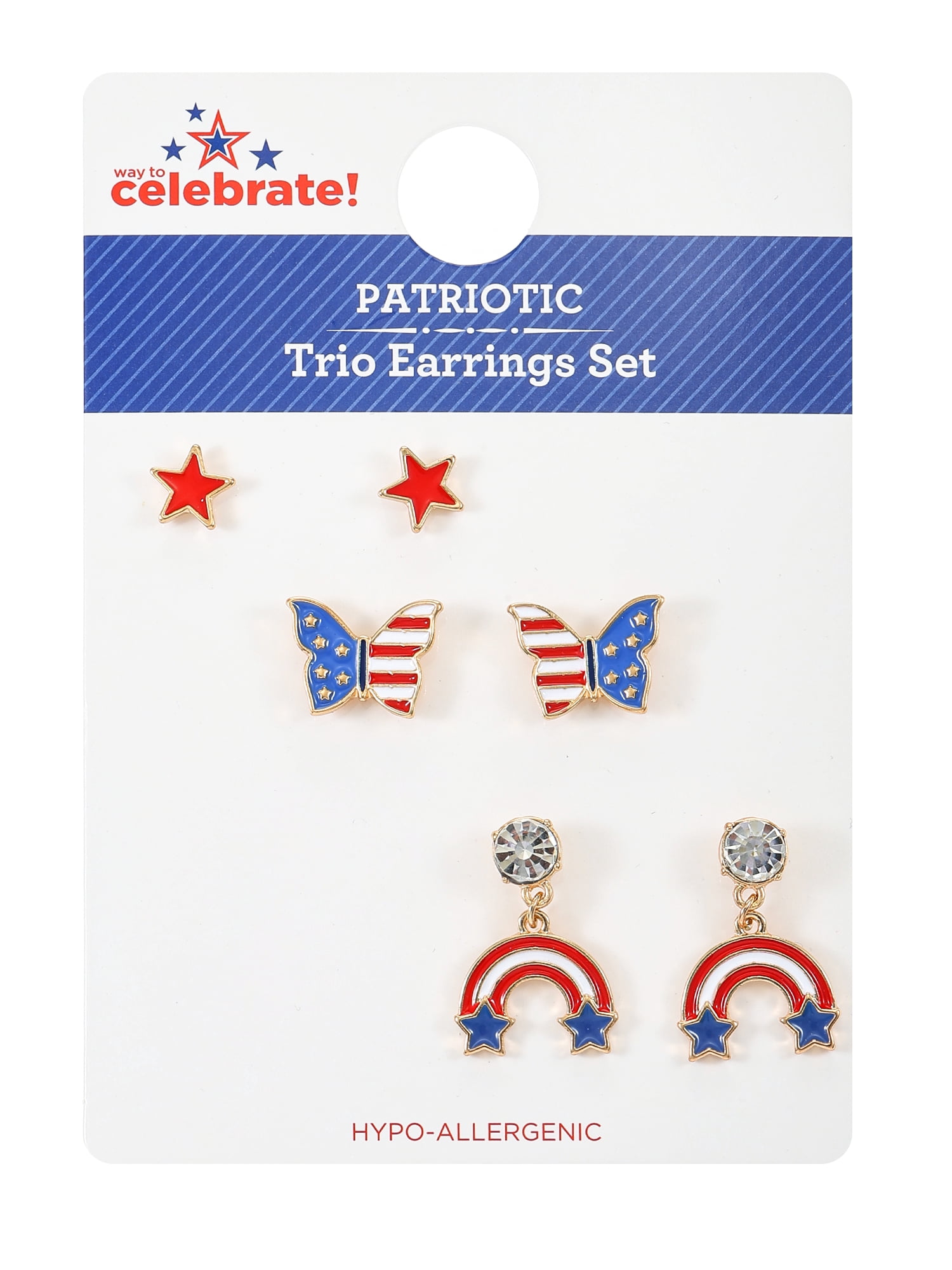 Way to Celebrate Americana Goldtone Earring Trio, 3 Pairs