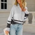 thumbnail image 5 of Long Sleeve Sweatshirts for Women Striped Half Zip up Tops Loose Fall Pullover Shirts Gray XL, 5 of 7
