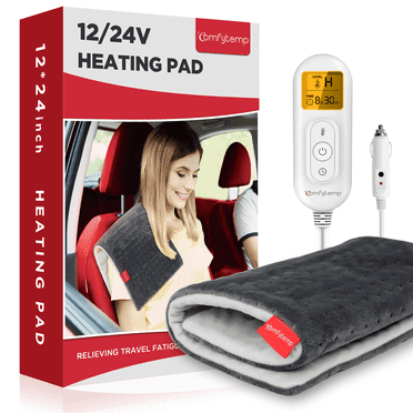 Comfytemp 12V/24V Car Heating Pad for Back, Portable Heated Car Mini Blanket Pad Perfect for Winter Travels, 12''x24'', Gray