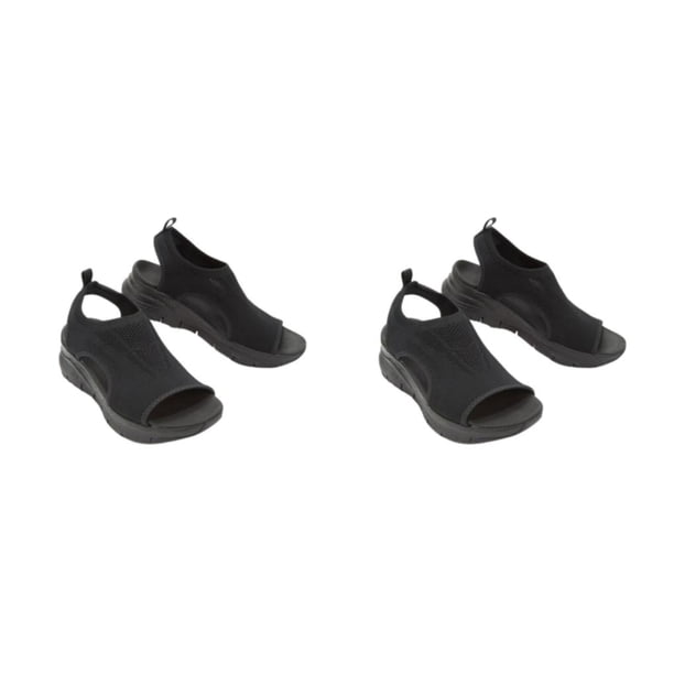 Jumpingount Zapatos de mujer ligeros y duraderos, elegantes sandalias de verano para salidas informales, sandalias de cuña informales de diario, negro treinta y cinco 2Conjunto