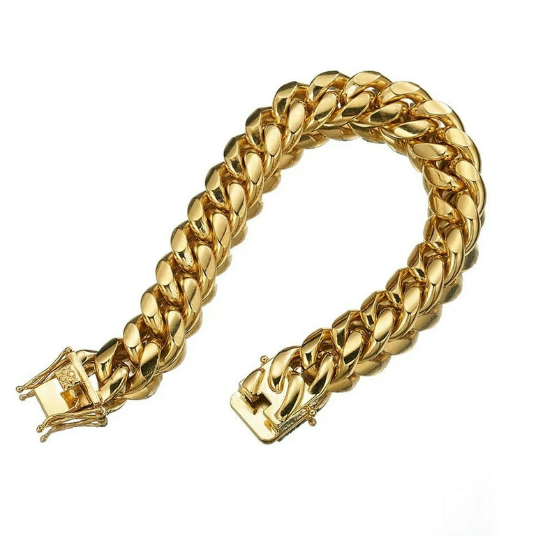 14mm 18k Gold Plated Cuban Link Bracelet Halukakah 14MM Oval Cuban