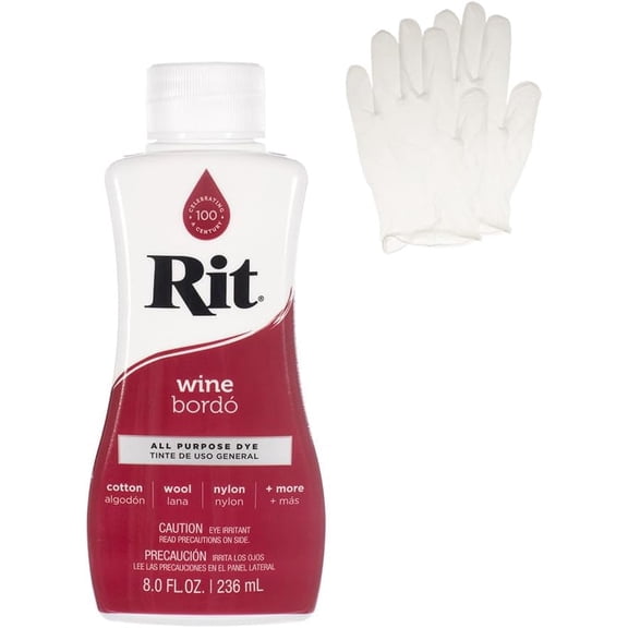 Rit Dye – Liquid Fabric Dye for Crafting, Clothing, and Décor – 8 oz. Bottle – Wine (Gloves Included)