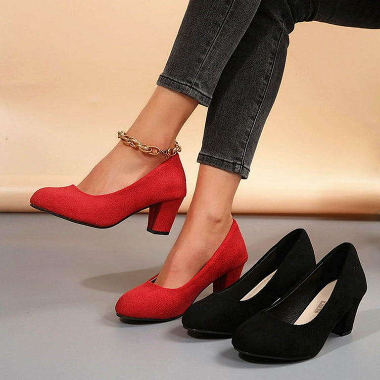 ladies dress shoes size 6 Chenyee Women's Closed Toe Chunky Heel Suede Pumps Shoes Low Block Heel Round Toe Classic Office Casual Wedding Dress Shoes Brown Size 6