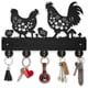 thumbnail image 1 of Ganchos de pared con diseño de gallinas, gallos y pollitos, de madera, para colgar en la pared, 30 x 20 cm, color negro, 5 ganchos de aleación., 1 of 9