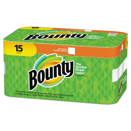 Bounty 2-Ply Paper Towels, 11" x 10-1/4", White, Pack Of 15 Rolls