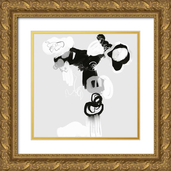 Auda, Christine 12x12 Gold Ornate Wood Framed with Double Matting Museum Art Print Titled - Black and White Abstract 1