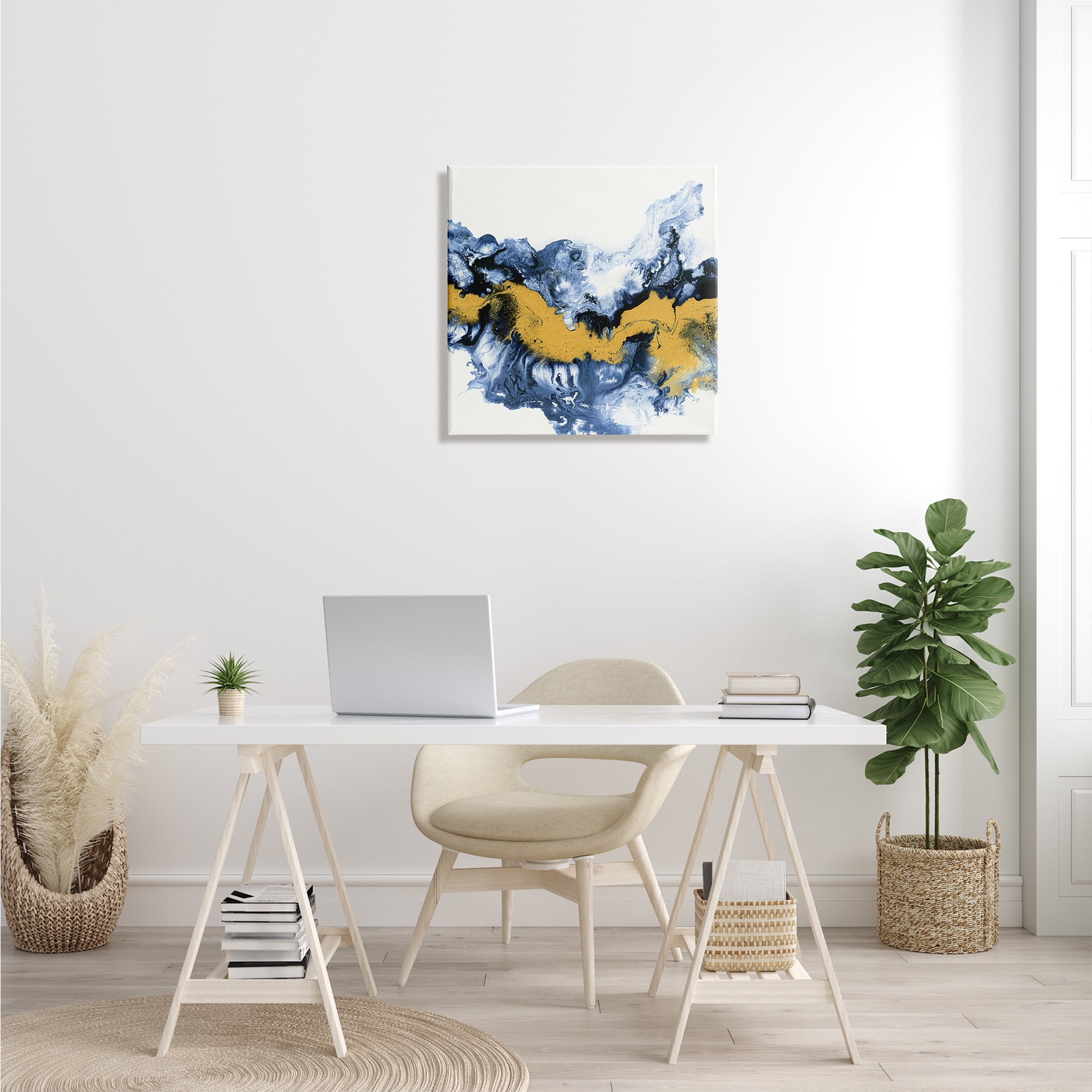 Stupell Industries Abstract Paint Infusion Fluid Blue Yellow Integration Abstract Painting Gallery Wrapped Canvas Print Wall Art, 24 x 24