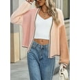 thumbnail image 4 of Women'S Color Block Open Front Cardigan Contrast Striped Chunky Cardigan Sweater Outerwear Coat Pink M, 4 of 9
