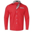 thumbnail image 1 of Camisas Deportivas Hombre Camiseta informal a la moda para hombre, camiseta sencilla y cómoda de Color sólido con cuello y botones, camiseta de manga larga (Red, L), 1 of 7