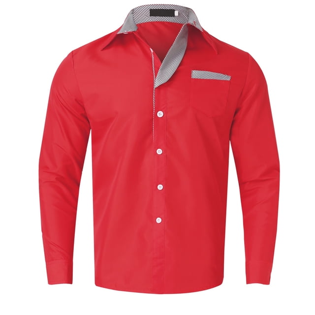 Camisas Deportivas Hombre Camiseta informal a la moda para hombre, camiseta sencilla y cómoda de Color sólido con cuello y botones, camiseta de manga larga (Red, L)