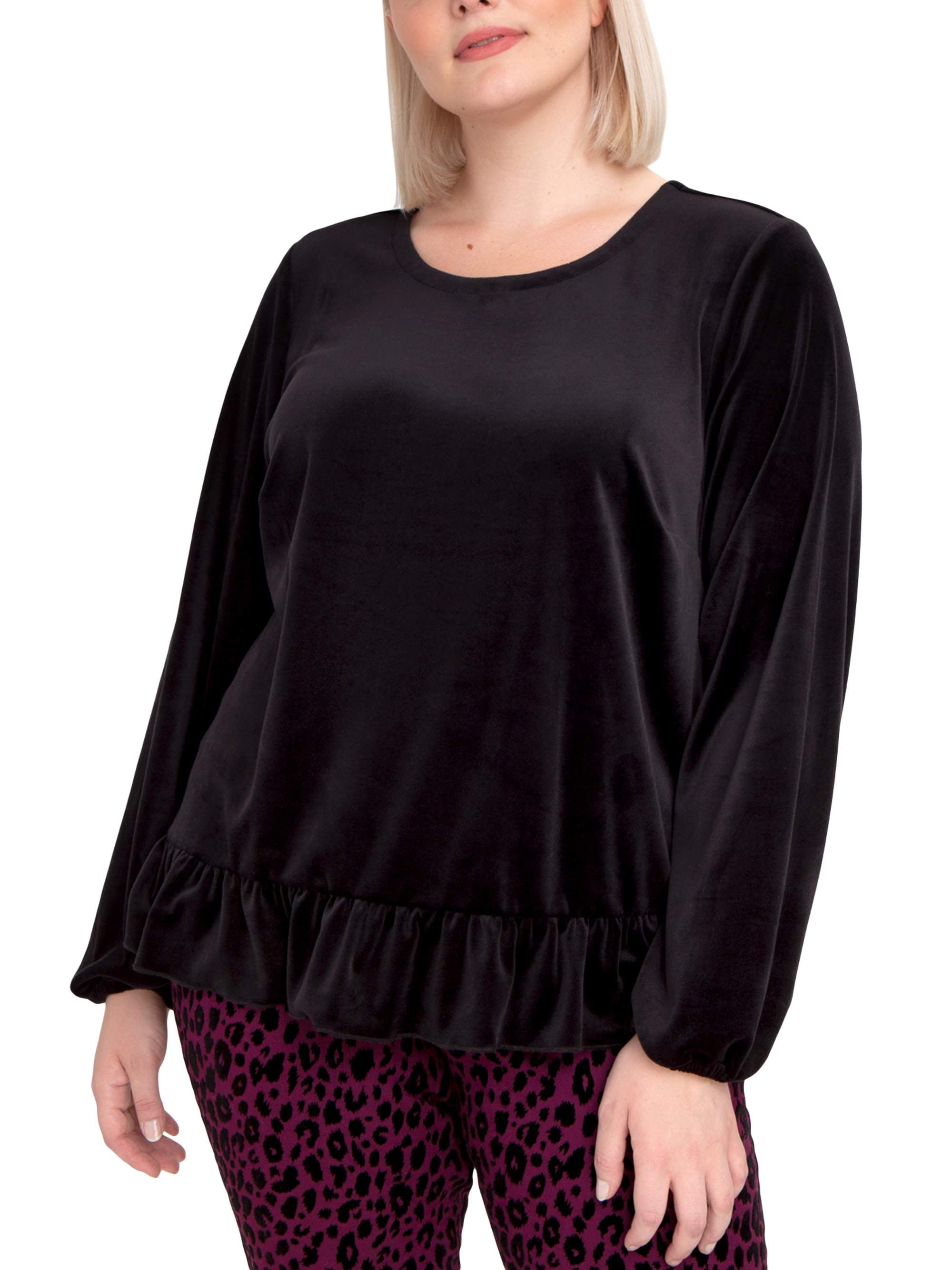 Women's Plus Size Velour Peplum Top With Ruffle Bottom