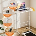 thumbnail image 3 of EXRACING Portable Standing Desk with Tiltable Top, Small Mobile Laptop Table with 31.5" x 15.75" Surface, Rolling Desk for Home Office or Walking Pad, White, 3 of 8
