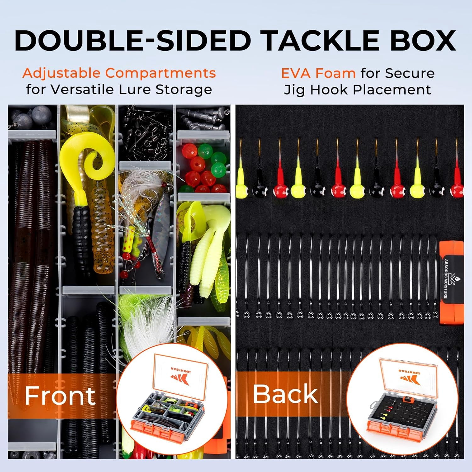 KastKing HyperSeal 3500 Double-Sided Waterproof Fishing Tackle Box – Adjustable Dividers, 1 Pack
