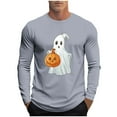 thumbnail image 2 of Zylanna Men's Long Sleeve T-Shirts, Activewear Halloween Print Loose Crew Neck Casual Tops for Men Gray, 2 of 5