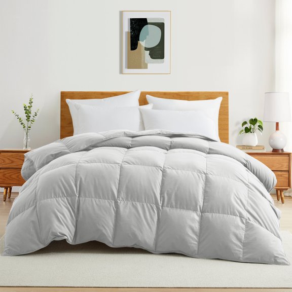 Peace Nest All Season Lightweight & Medium Weight White Goose Feather Down Comforter Duvet Insert King - Light Gray Medium Weight