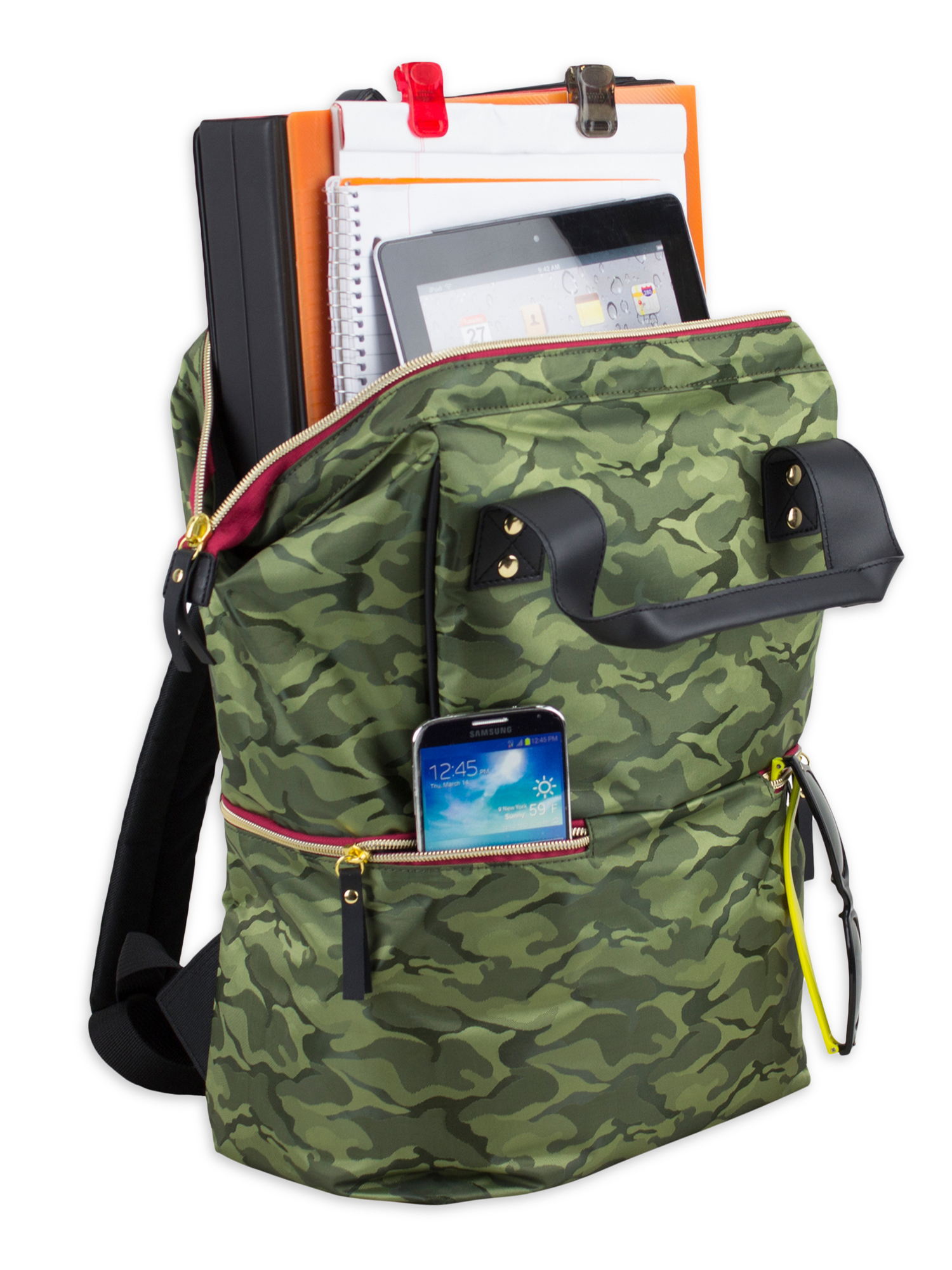 Bodhi Unisex Convertible Top Handle Backpack, Olive Camouflage