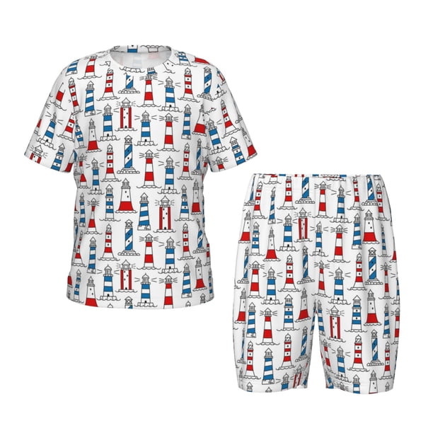 Balery Lighthouse And Beacon Conjunto de Pijama Infantil de Manga Corta con Estampado – Ropa de Dormir de Algodón Suave-4X-Large
