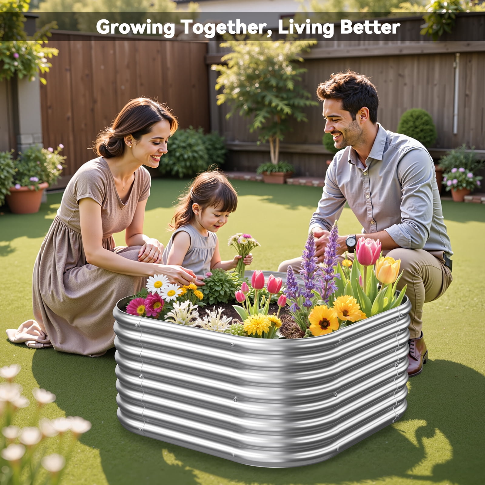 CATMANOR 4 Pack 3x3FT Corrugated Galvanized Steel Raised Garden Bed Outdoor, Metal Above Ground Garden Bed for Vegetables and Flowers, Raised Beds for Gardening-3x3FTx10Inch