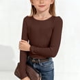 thumbnail image 4 of Hudaneo Girls Long Sleeve Shirts Tees - Crew Neck Soft T Shirts, Coffee 11-12Y, 4 of 7