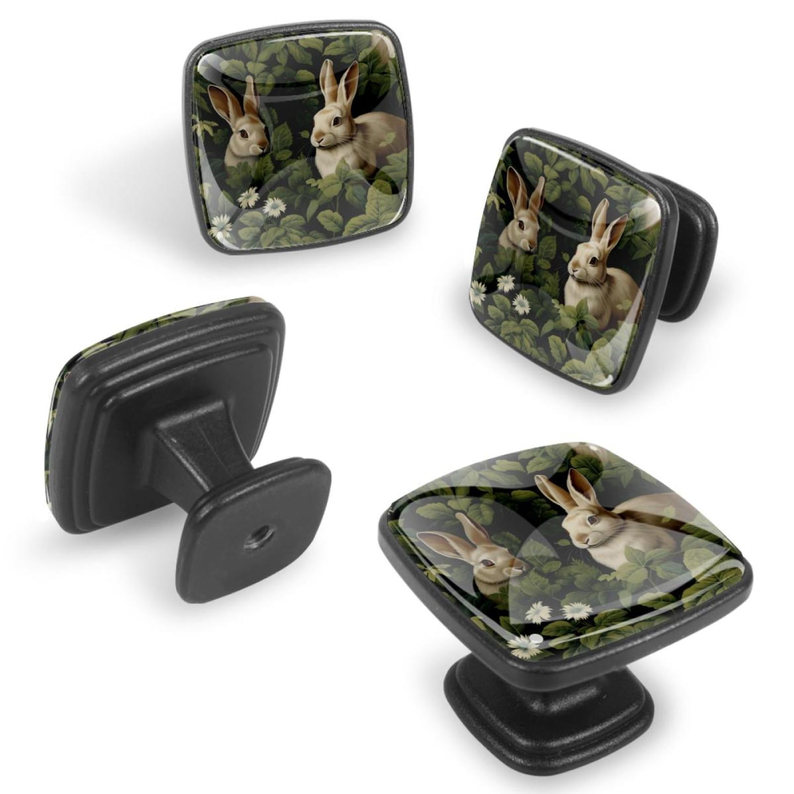 4 Pcs Cabinet Handle Drawer Pulls Rabbit Knobs with Screws Square Furniture Office Cabinet Knob Decoration