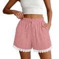 thumbnail image 6 of Sevevn Women's Casual Lace Trim Shorts Elastic Waist Drawstring Loose Comfy Shorts with Pockets Pink S, 6 of 7
