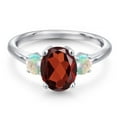 thumbnail image 3 of Gem Stone King 925 Sterling Silver Red Garnet and Simulated White Opal Engagement Ring for Women | 2.63 Cttw | Oval 9X7MM | Gemstone January Birthstone | Size 7, 3 of 6