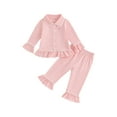 thumbnail image 2 of Elippeo Baby Girl Pajamas 18M 2Y 3Y 4Y 5Y 6Y Long Sleeve Lapel Ruffle Hem Buttons Red Tops + Pants Suit, 2 of 10
