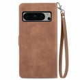 thumbnail image 3 of Cowithday for Google Pixel 8 Pro Wallet Case for Men Women, Pixel 8 Pro 5G Cover, Embossed PU Leather Magnet Buckle Card Slots Zipper Pocket Lanyard Wrist Strap Handbag All-inclusive Case, Brown, 3 of 8