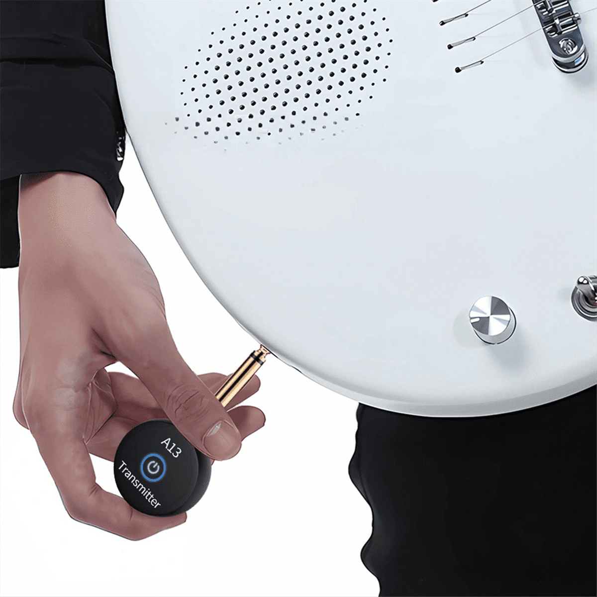2-in-1 2.4GHz Wireless Guitar System 48KHz Audio Wireless Guitar Transmitter Receiver Electric Guitar Bass Amplifier,1 * Receiver 2 * Transmitter 1 * Data cable,Black