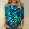 thumbnail image 3 of JTZGDY 3/4 Length Sleeve Tops for Women Loose Fit Casual Beach Tropical Printed Summer Crewneck Oversized Tunic Blouse Lightweight Cozy Graphic Vacation T-Shirts Multicolor#02 XXXL, 3 of 6