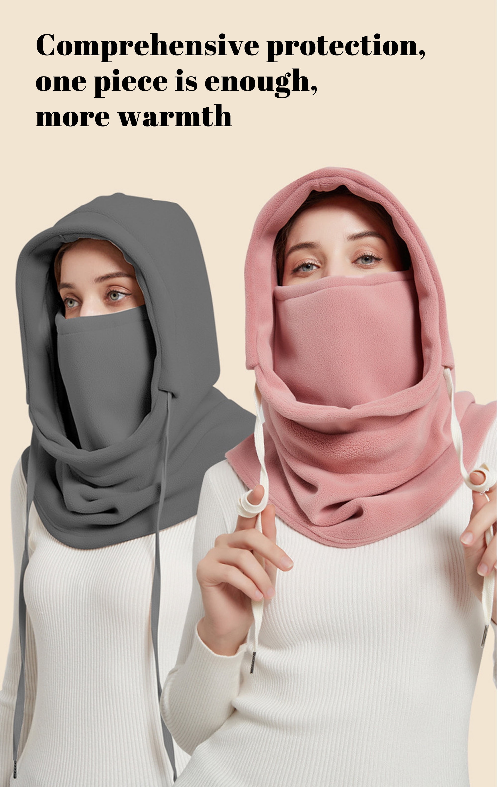 Winter Cycling Hat Windproof Hat Cold-Proof Hat Ski Warm Hat Mask Hat Neck Cover all-in-one Hat Plus Velvet Thickened Head Cover,Pink