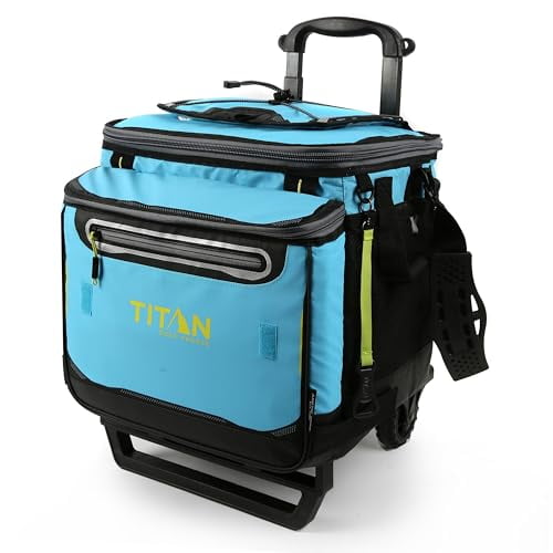 Arctic Zone Titan Deep Freeze Wheeled Cooler - 60 Can Rolling Cooler - Blue Lagoon - Cooler with Deep Freeze Insulation and Detachable All-Terrain Cart with Wheels