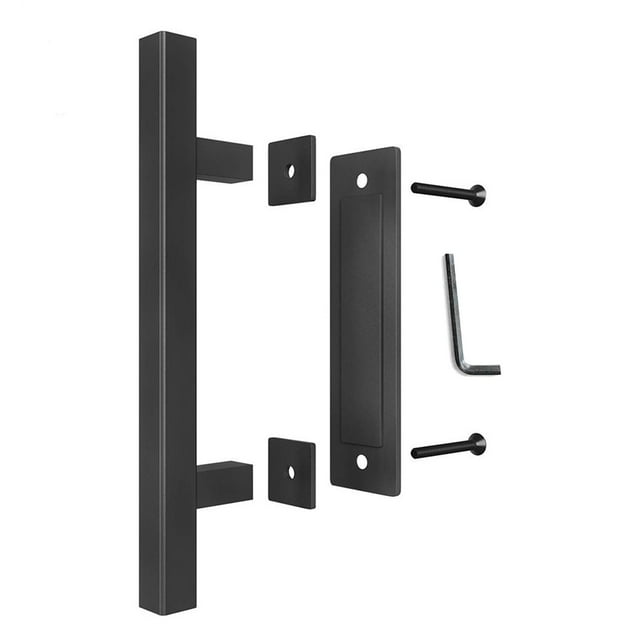 Manija Corrediza de la Puerta, Manija de la Puerta de Granero de Doble Cara Carbona Empuje de Acero Negro