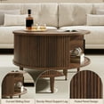 thumbnail image 3 of Round Coffee Table with Storage, Mid Century Modern Coffee Table, Fluted Dining Table with Sliding Door, Circle Coffee Table for Living Room Home Office, 31.5", Walnut, 3 of 14