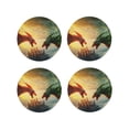 thumbnail image 1 of Vsdgher Castle Red Green Sky Dragon Print Leather Coasters for Drinks, Durable Drink Coasters 4 Set for Tabletop Protection, Luxurious Home Décor and Housewarming Gift-Round Shape, 1 of 6