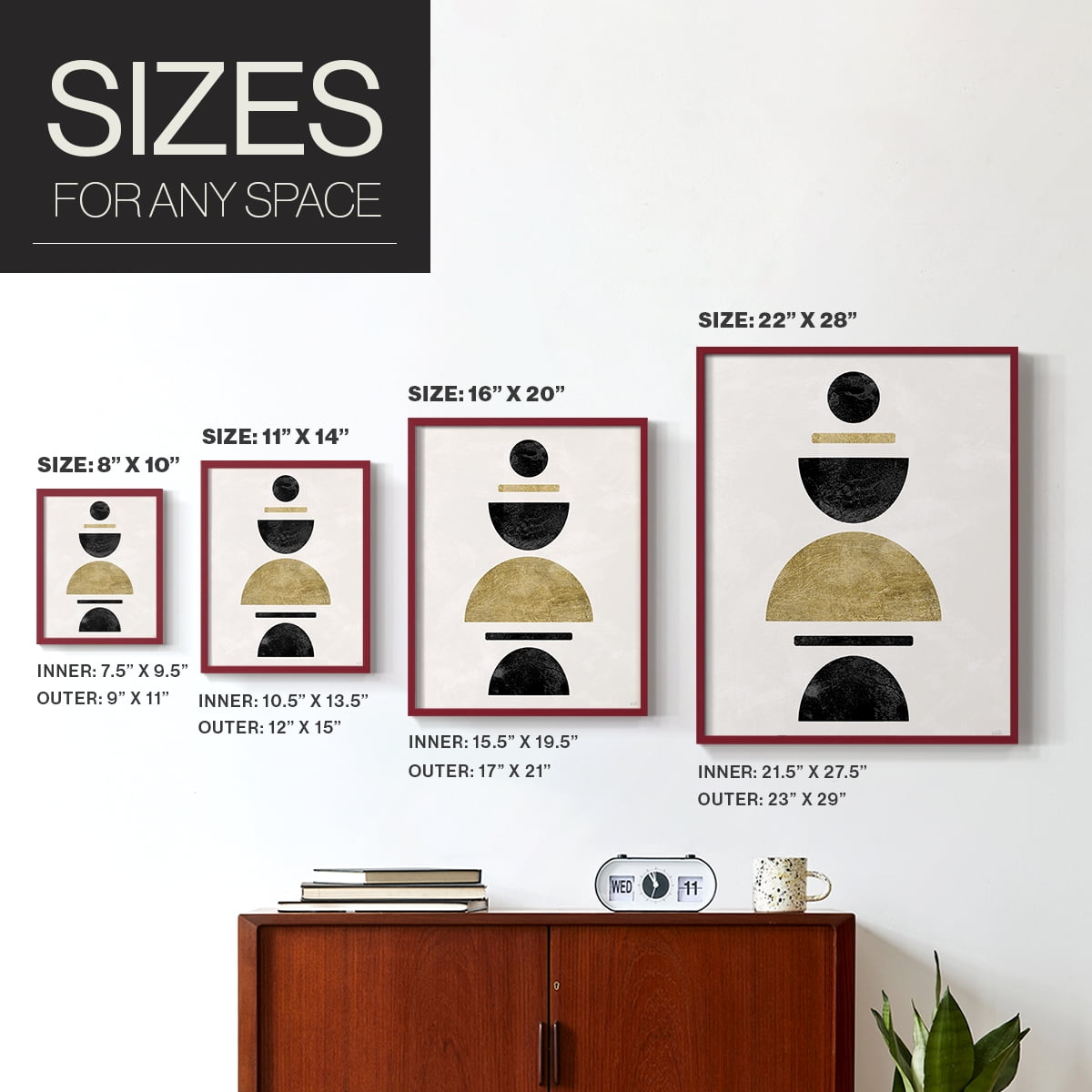 Modern Stack in Red Solid Wood 11 x 14 Framed Print