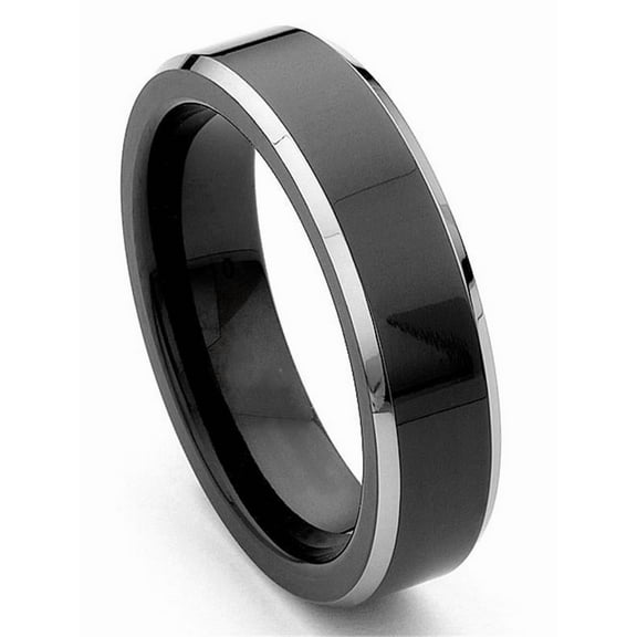 Titanium Kay Black Tungsten 6mm Comfort-Fit Beveled Mens Wedding Band Ring Sz 10.0