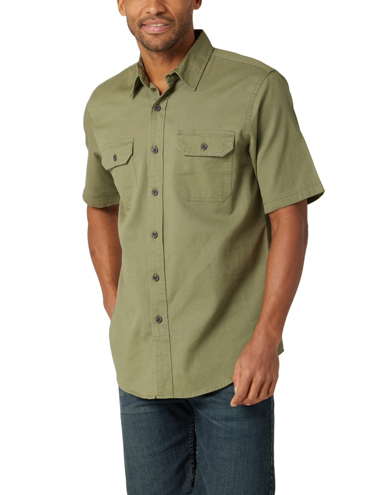 Wrangler Authentics Men's Short Sleeve Classic Woven Shirt, Olivine, X ...